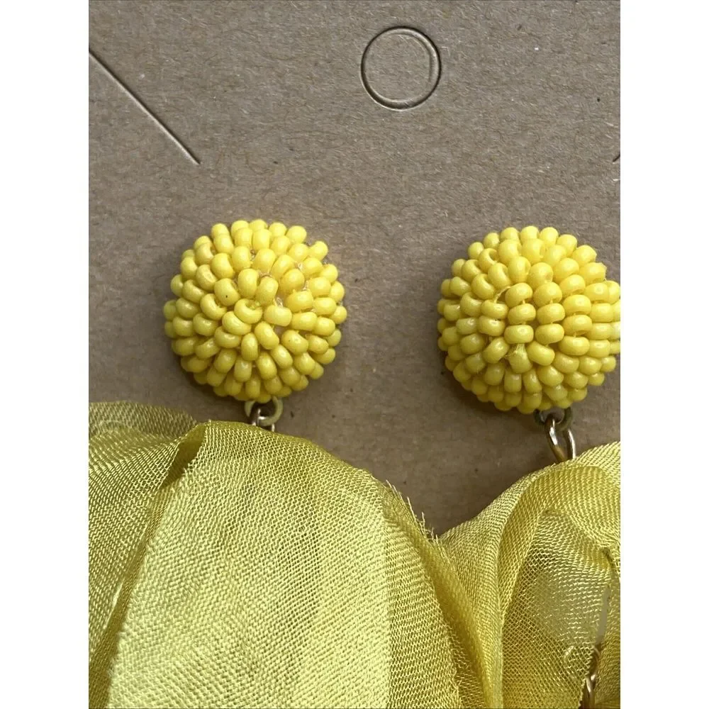 Yellow Breeze Flow Earrings Drop Dangle White Beads 3.5